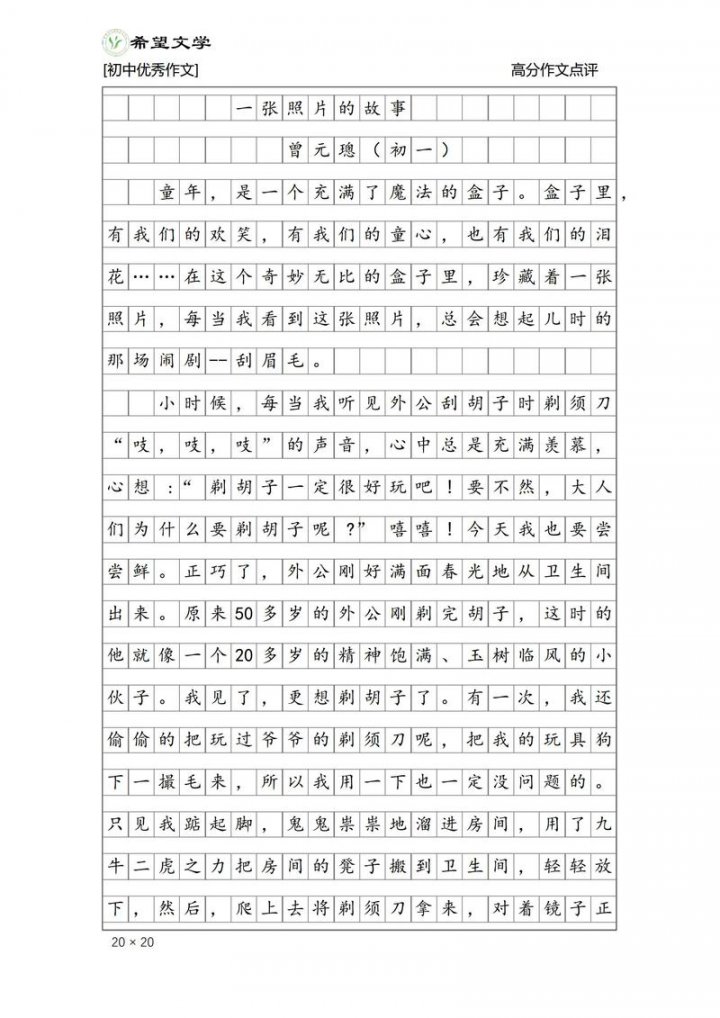 中考满分作文赏析 - 作文教学