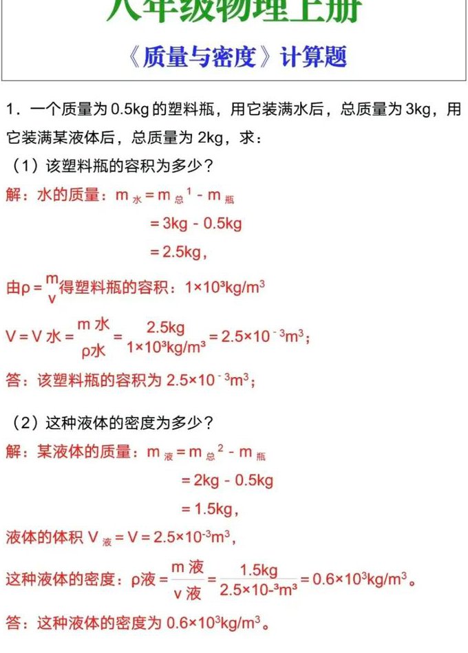 人教版初中物理八年级上册基础精讲 - 密度计算题